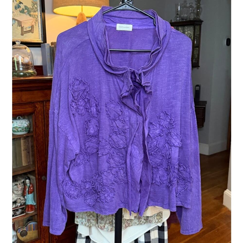 Krista Larson Purple Cotton Crop Jacket, One Size